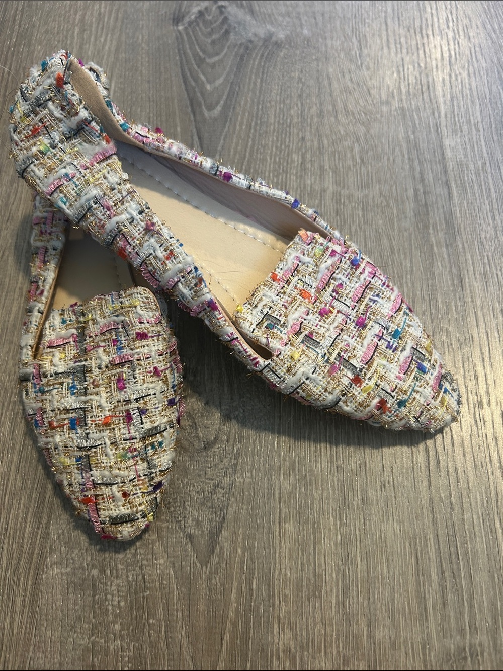 Women’s Tweed Pointed-Toe Flats in Multi-Color